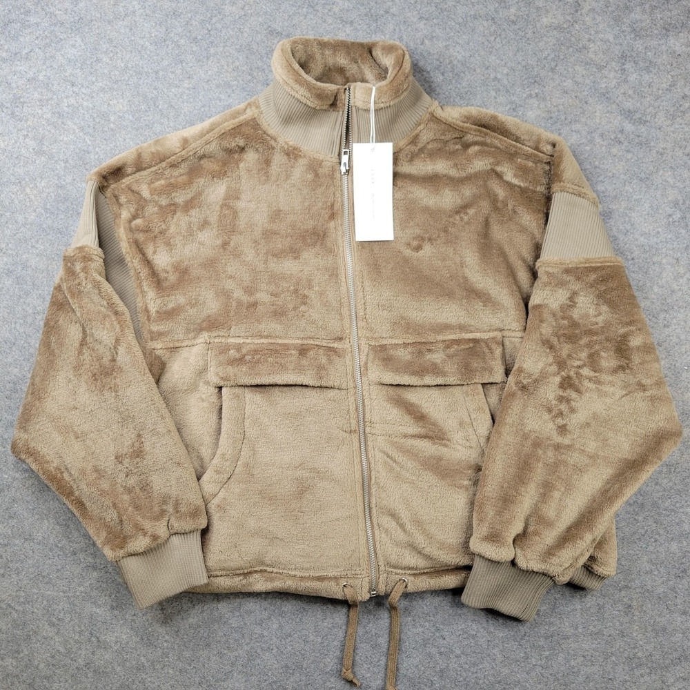 Lush Jacket Womens Medium Beige Sherpa Fleece Full Zip Collared Pockets Short